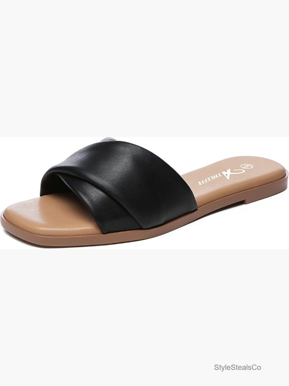 Slip On Square Toe Flat Slide Sandals Faux Leather